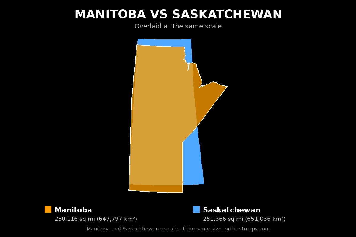 Manitoba vs Saskatchewan Size Comparison Map