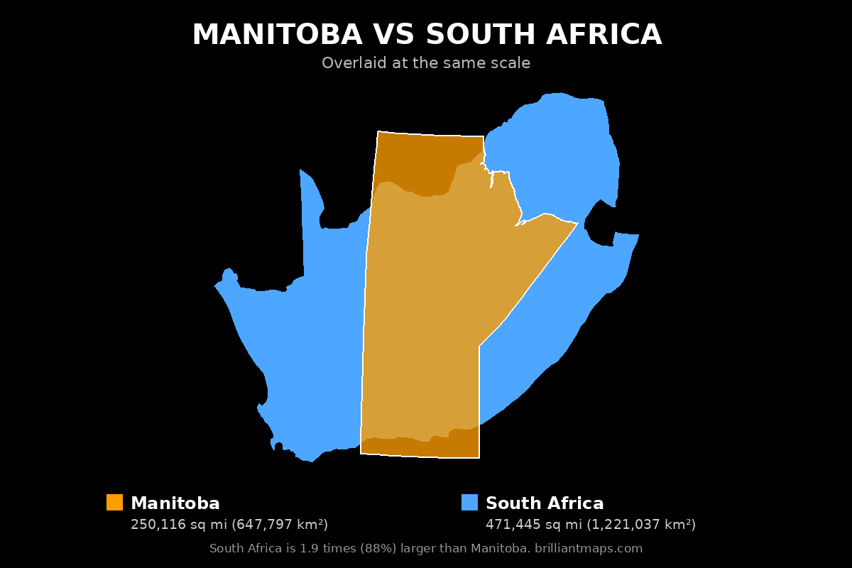 Manitoba vs South Africa Size Comparison Map