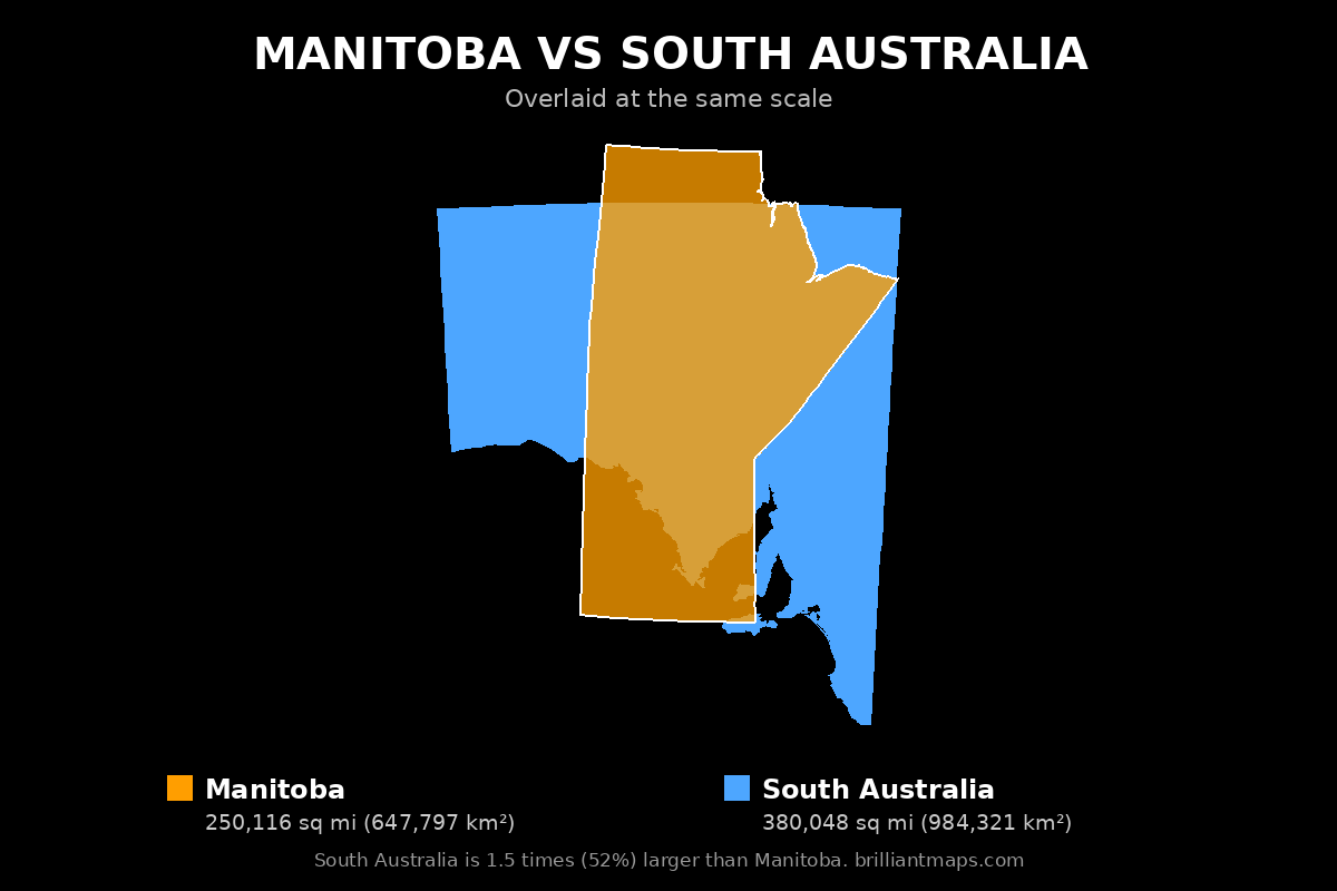 Manitoba vs South Australia Size Comparison Map