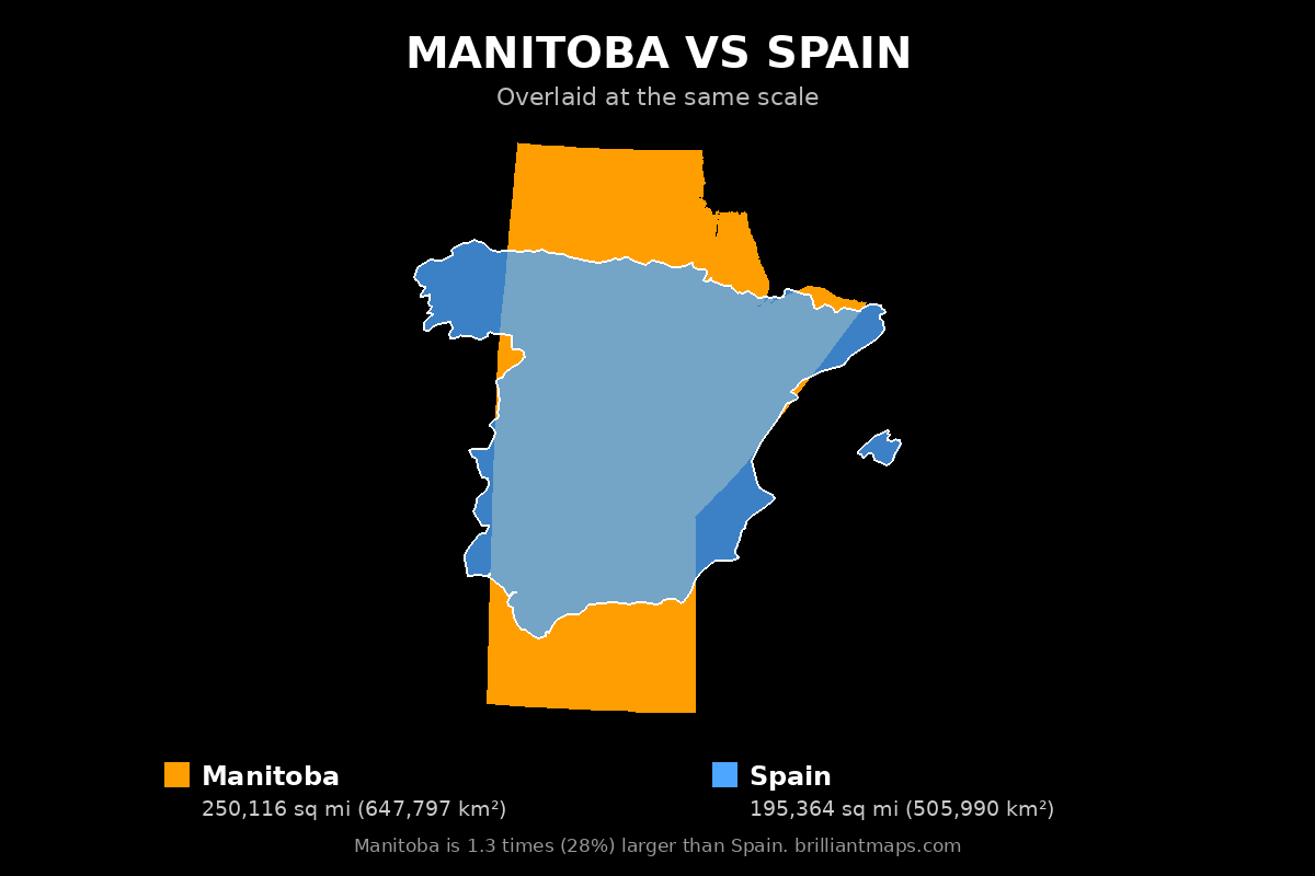 Manitoba vs Spain Size Comparison Map