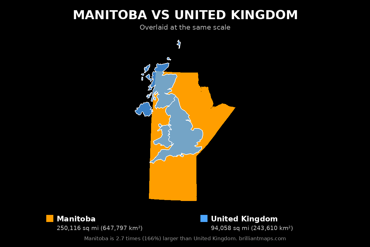 Manitoba vs United Kingdom Size Comparison Map