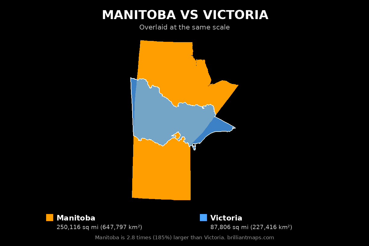 Manitoba vs Victoria Size Comparison Map
