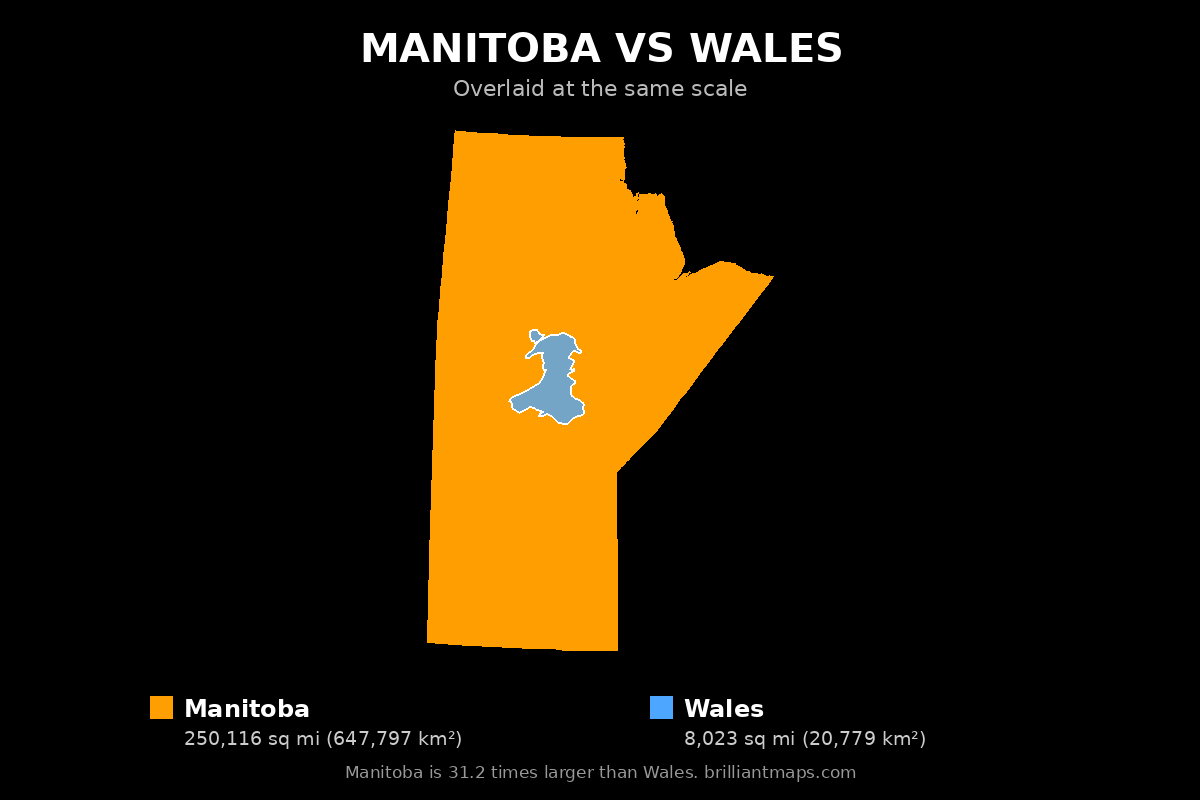 Manitoba vs Wales Size Comparison Map
