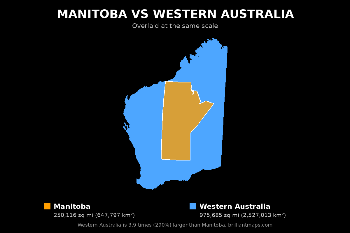 Manitoba vs Western Australia Size Comparison Map