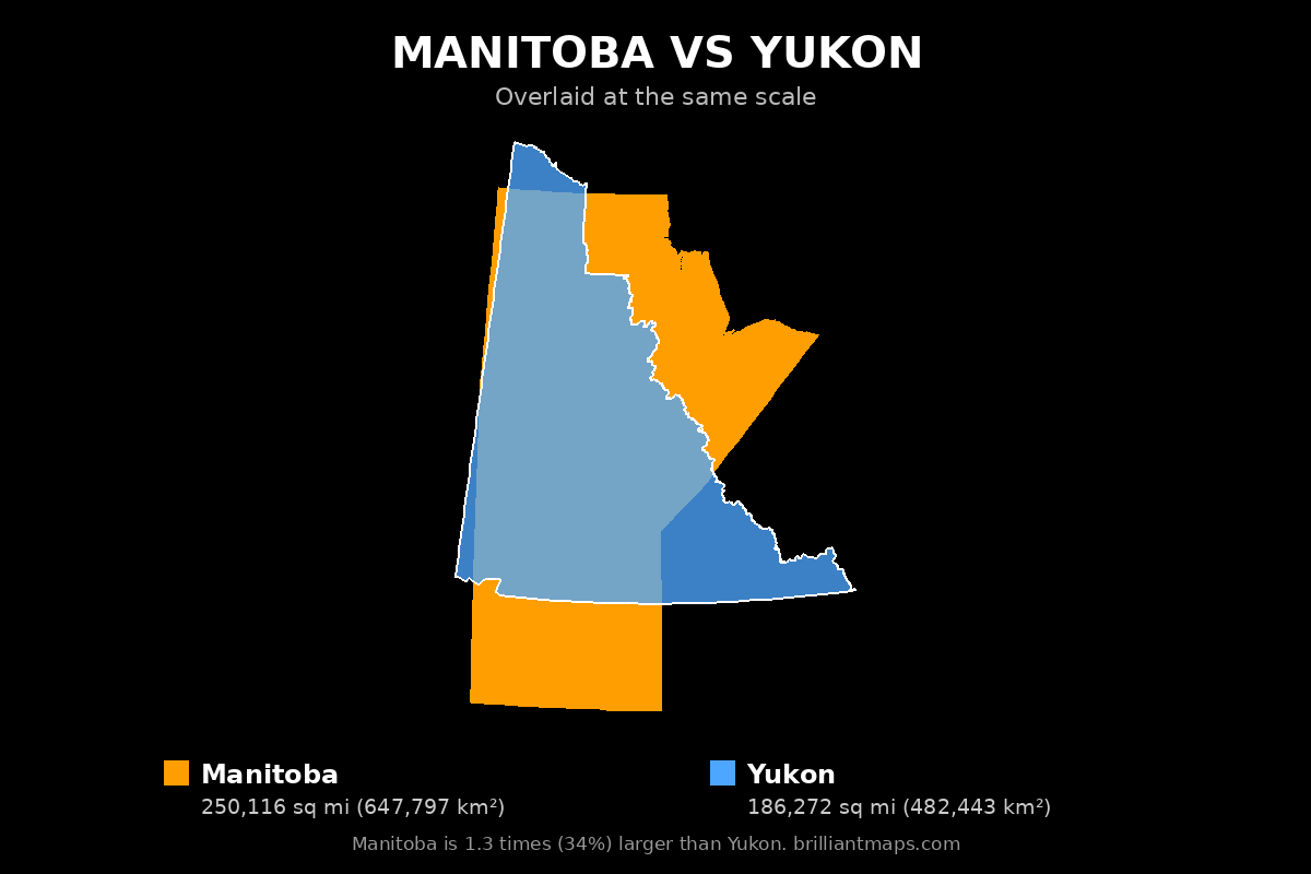 Manitoba vs Yukon Size Comparison Map