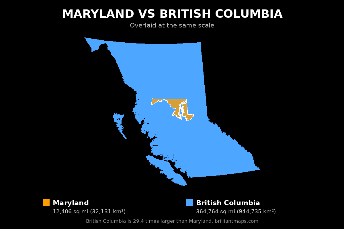 Maryland vs British Columbia Size Comparison Map