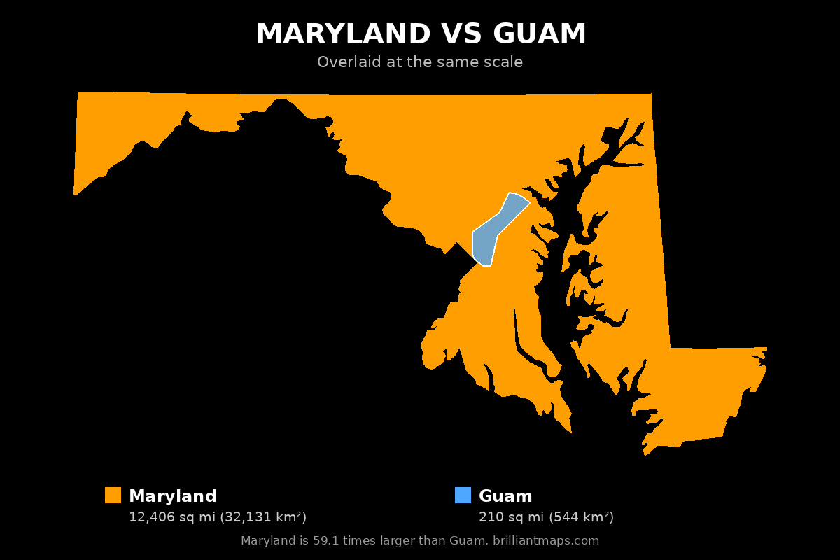 Maryland vs Guam Size Comparison Map