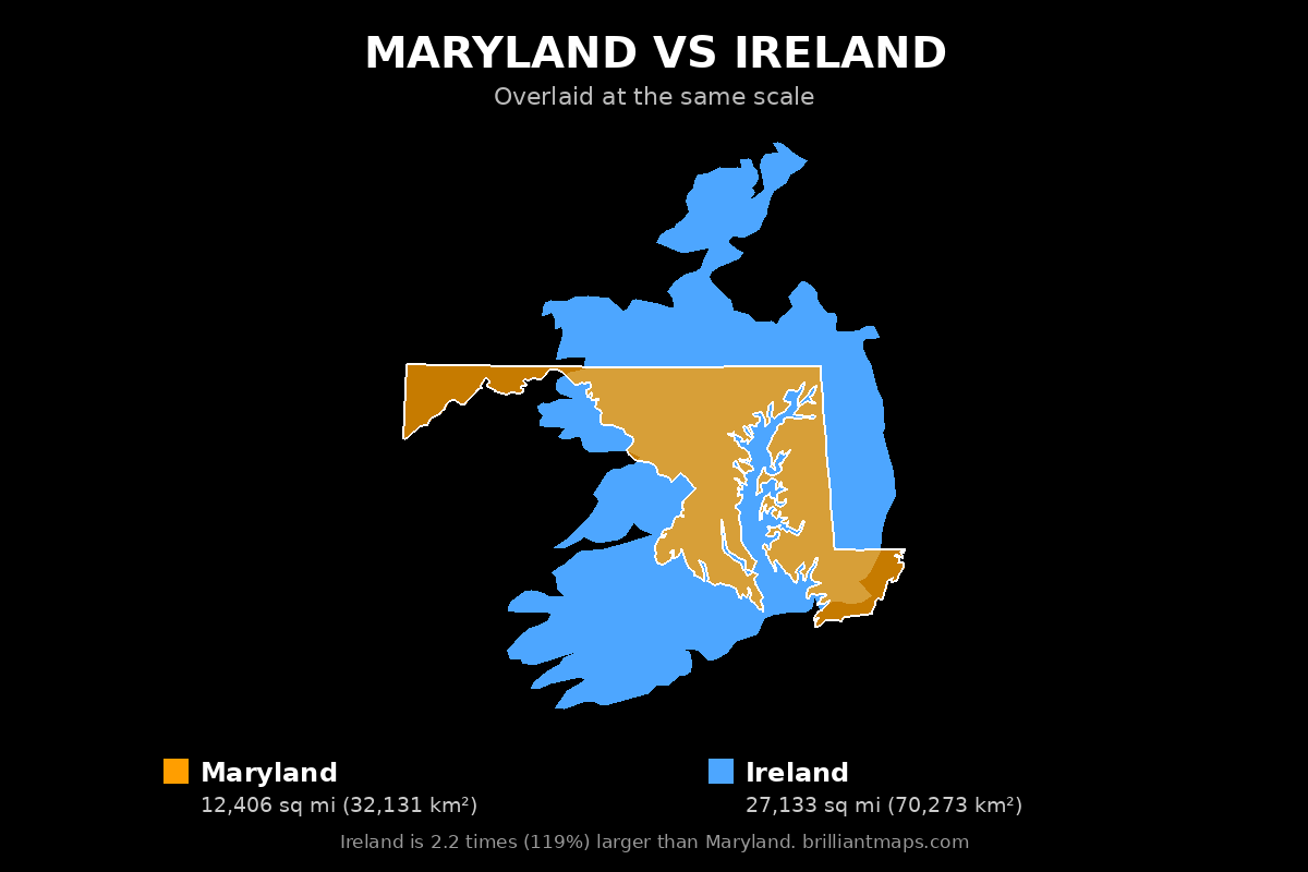Maryland vs Ireland Size Comparison Map
