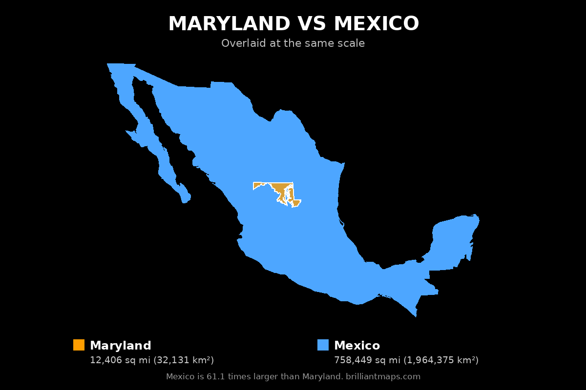 Maryland vs Mexico Size Comparison Map