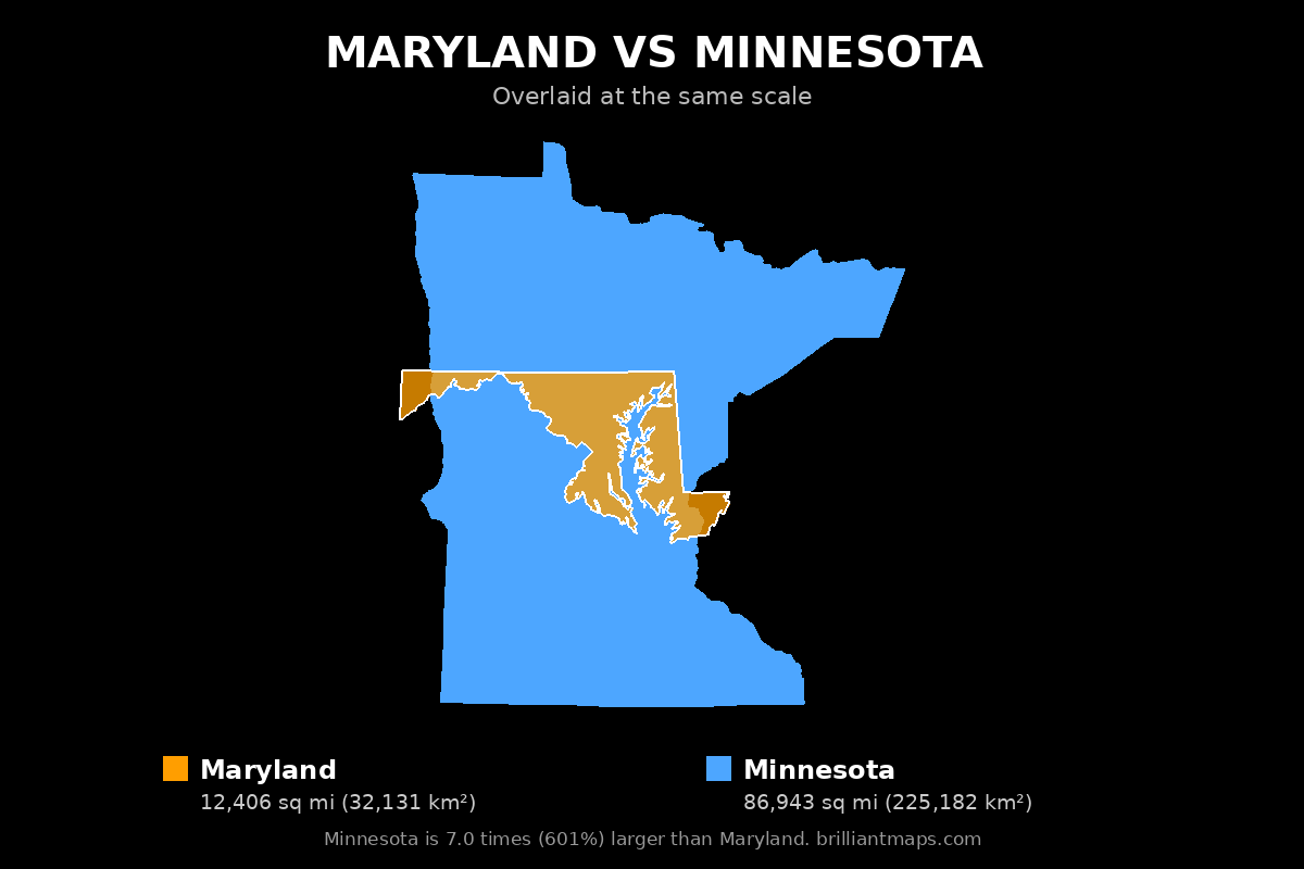 Maryland vs Minnesota Size Comparison Map