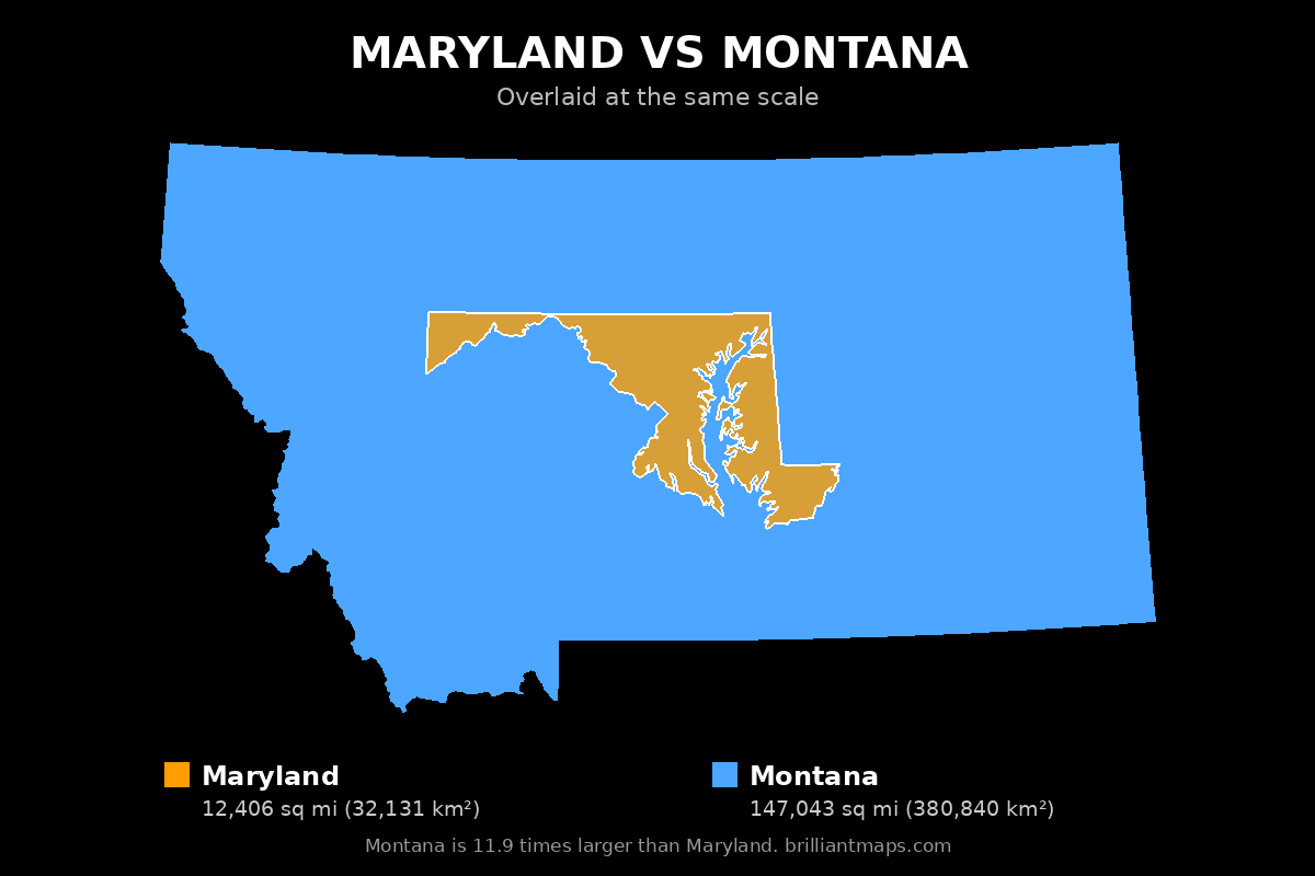 Maryland vs Montana Size Comparison Map