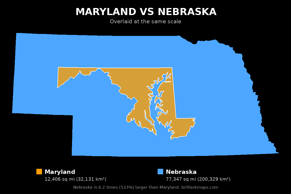 Maryland vs Nebraska Size Comparison Map