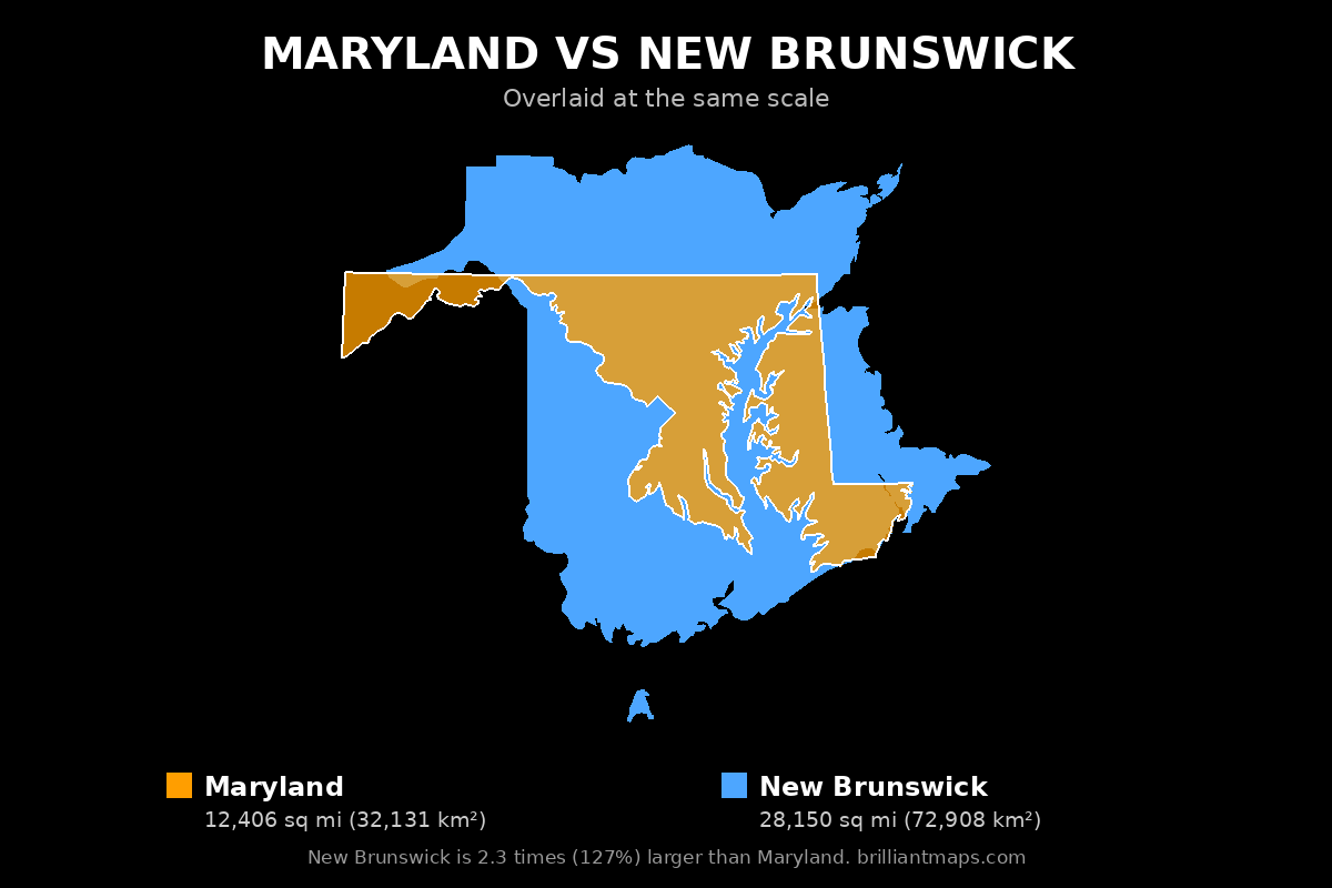 Maryland vs New Brunswick Size Comparison Map