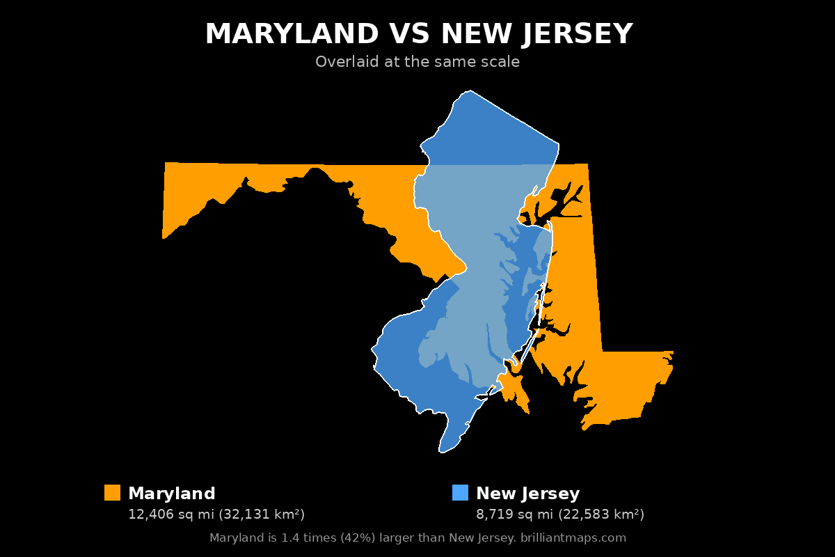 Maryland vs New Jersey Size Comparison Map