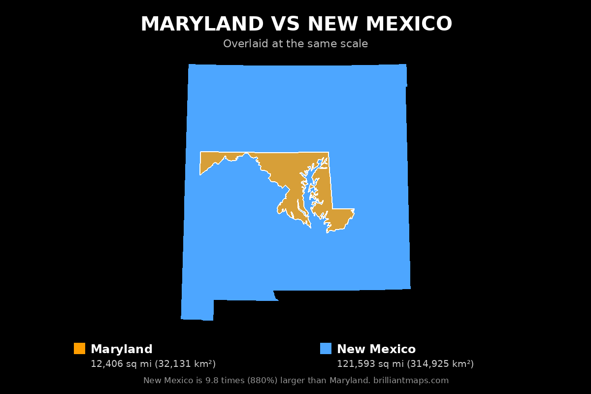 Maryland vs New Mexico Size Comparison Map