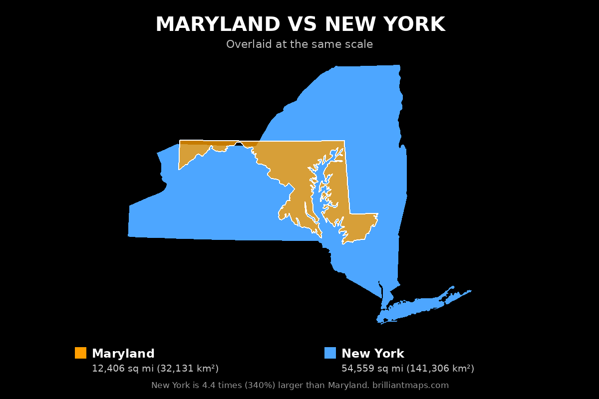 Maryland vs New York Size Comparison Map