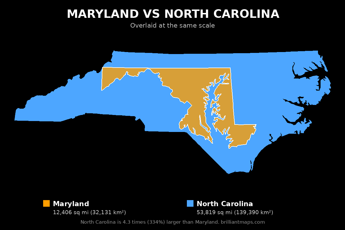 Maryland vs North Carolina Size Comparison Map