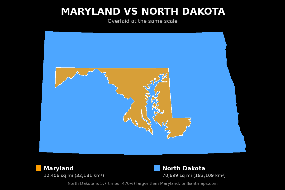 Maryland vs North Dakota Size Comparison Map