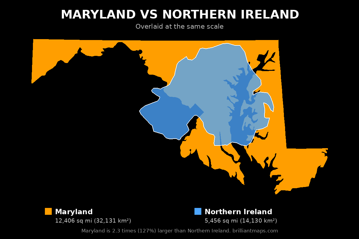 Maryland vs Northern Ireland Size Comparison Map