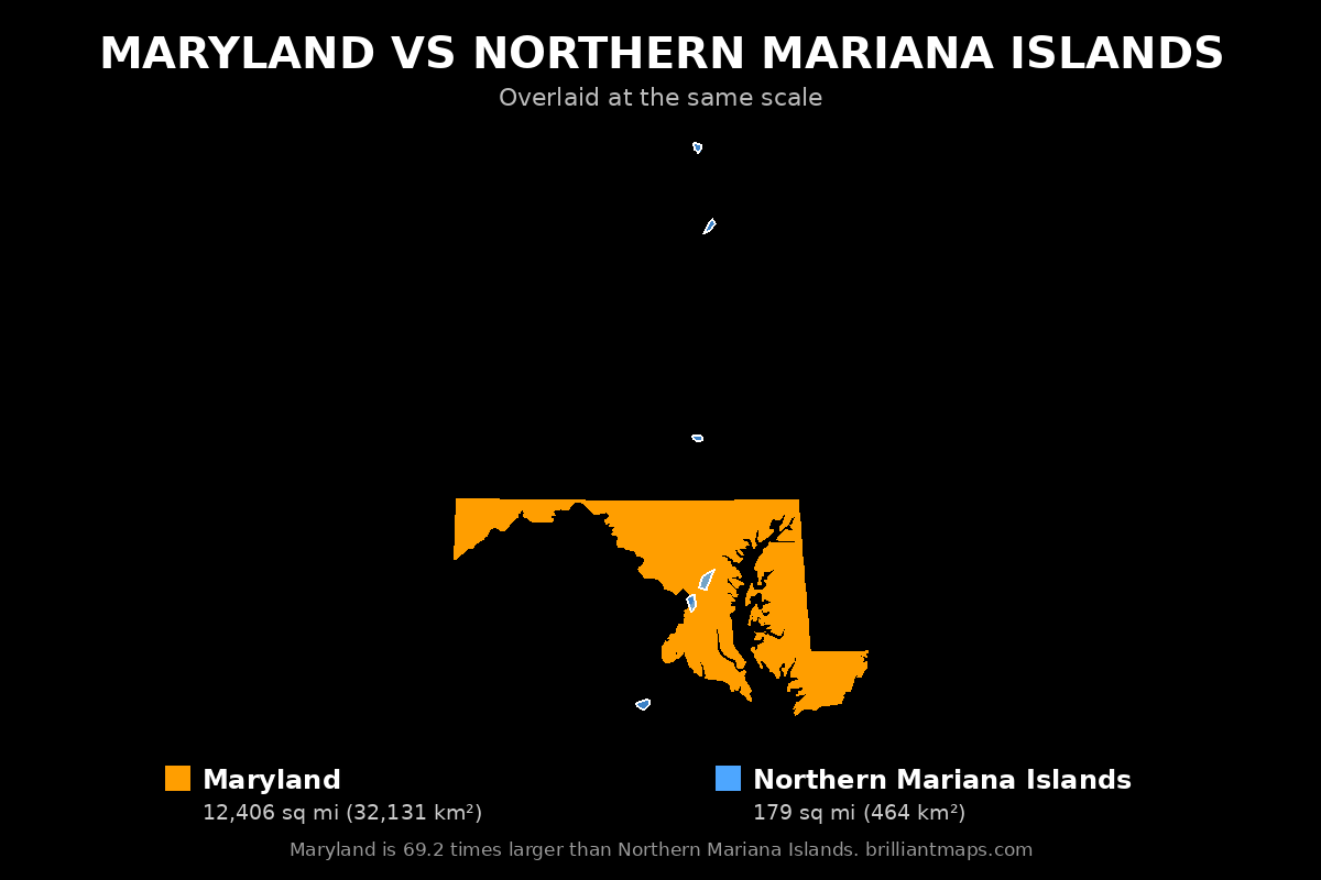 Maryland vs Northern Mariana Islands Size Comparison Map
