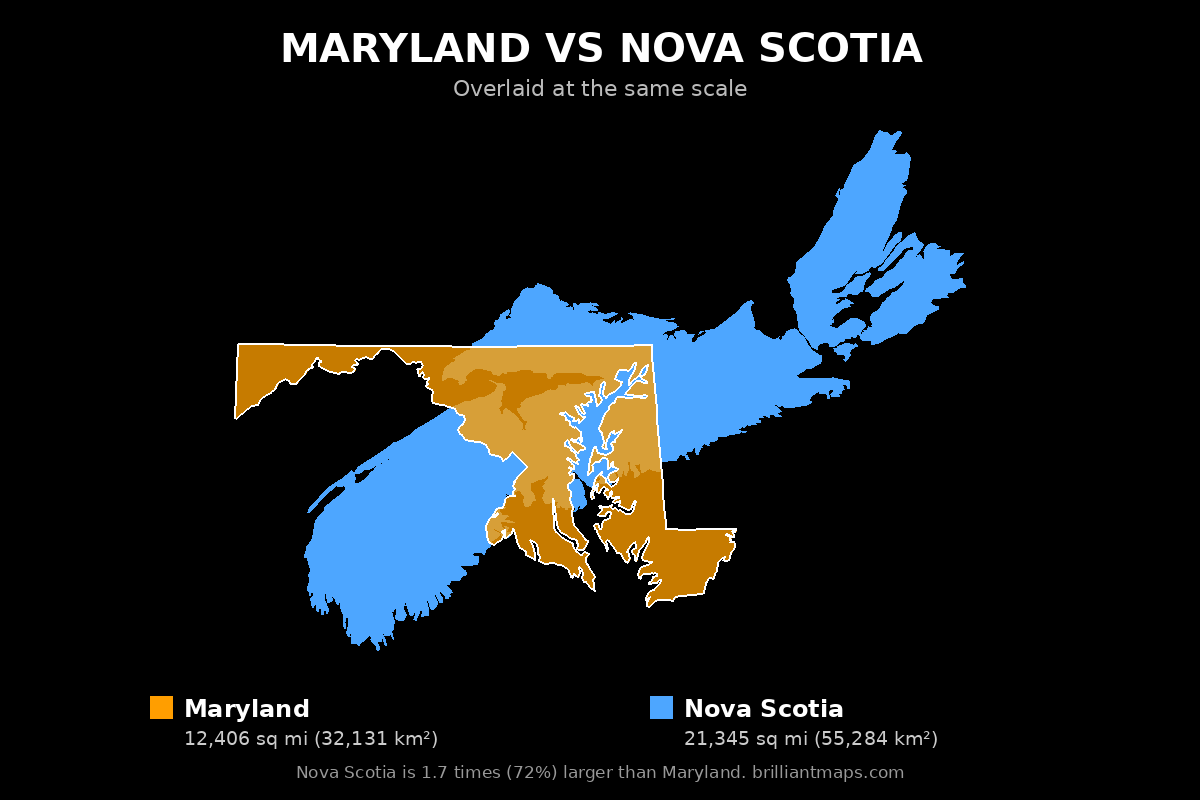 Maryland vs Nova Scotia Size Comparison Map