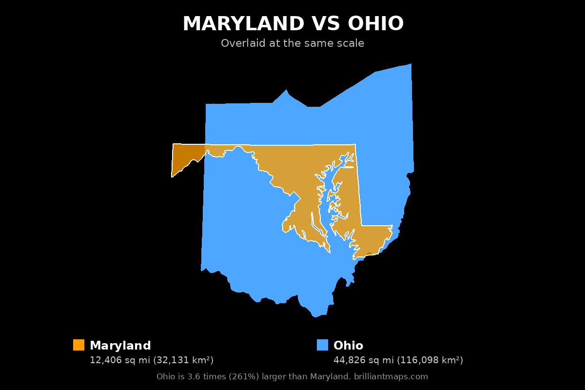 Maryland vs Ohio Size Comparison Map