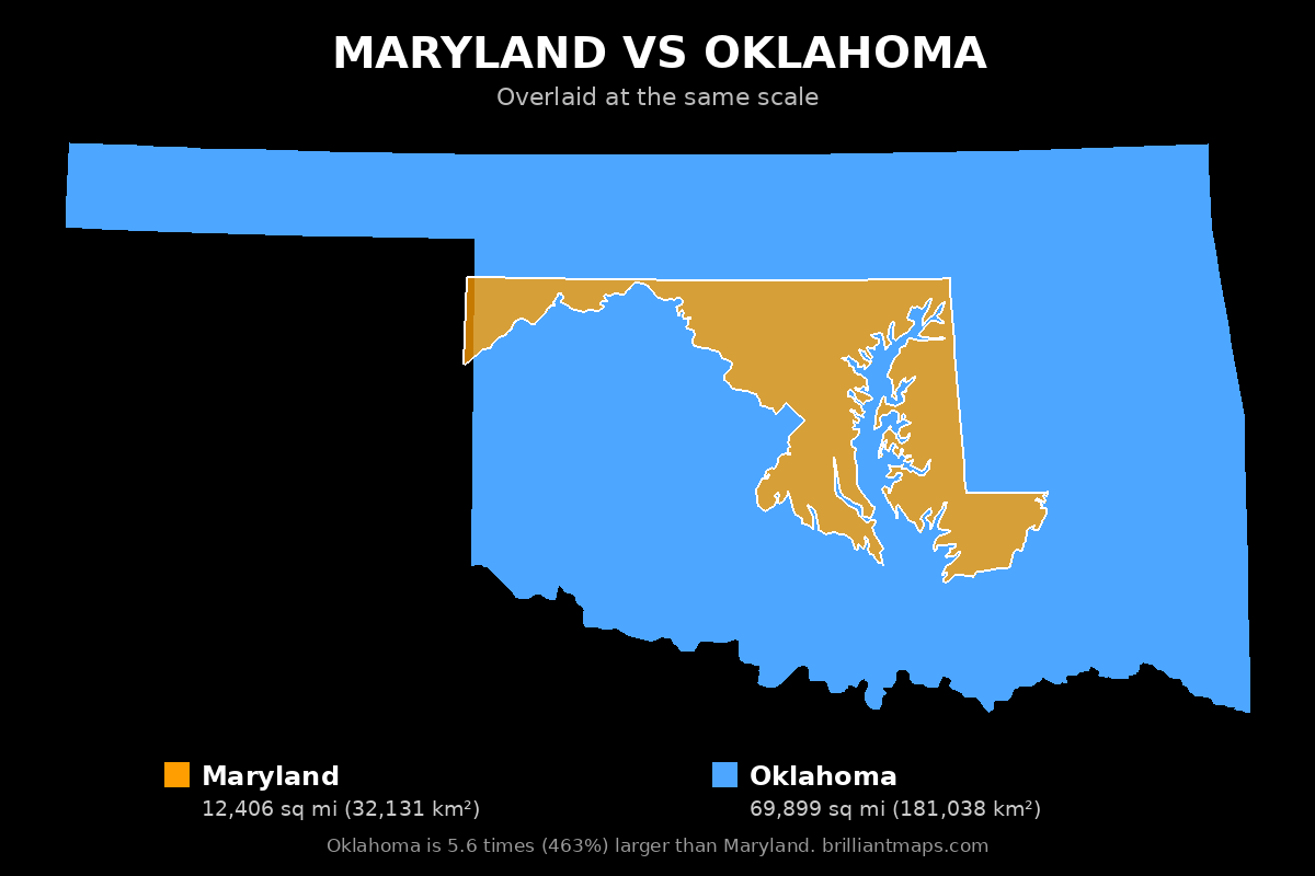 Maryland vs Oklahoma Size Comparison Map