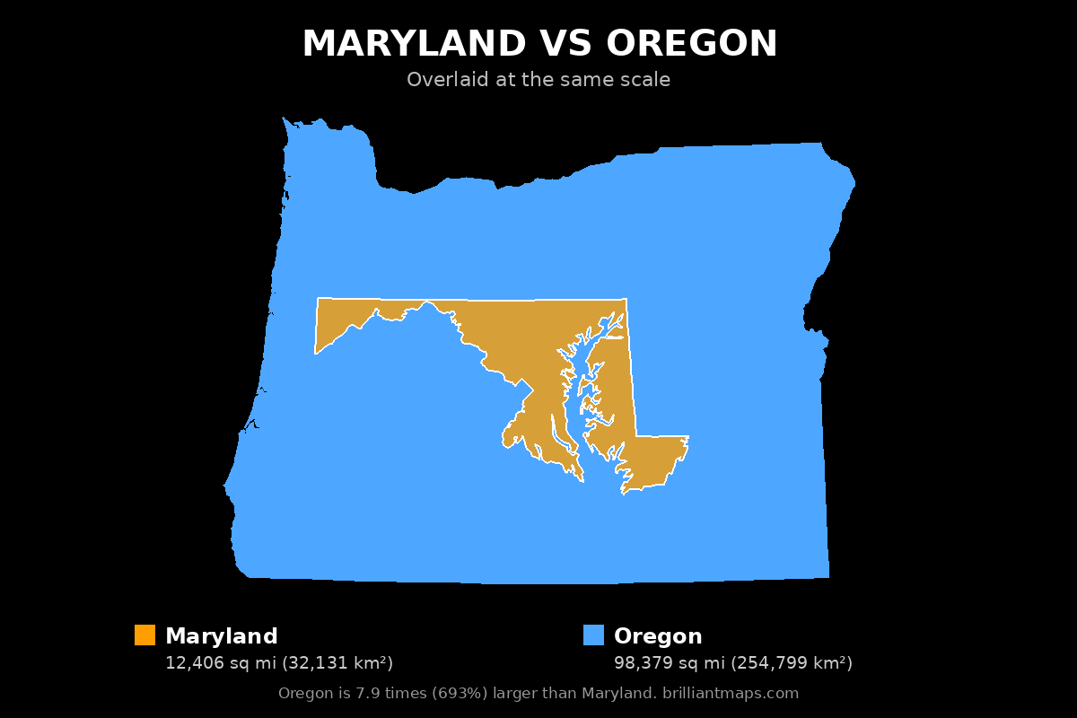 Maryland vs Oregon Size Comparison Map