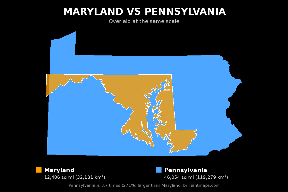 Maryland vs Pennsylvania Size Comparison Map