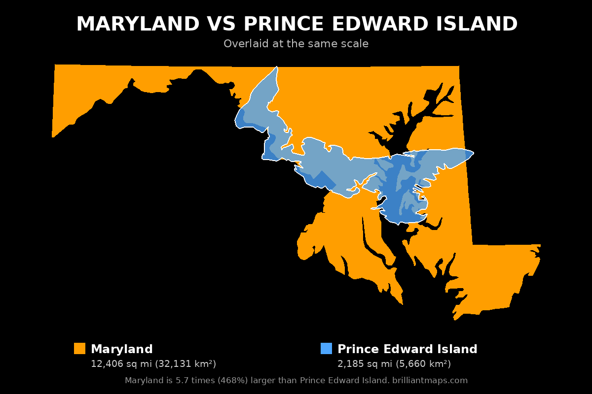Maryland vs Prince Edward Island Size Comparison Map