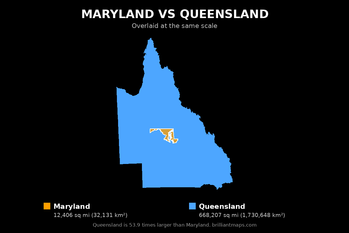 Maryland vs Queensland Size Comparison Map