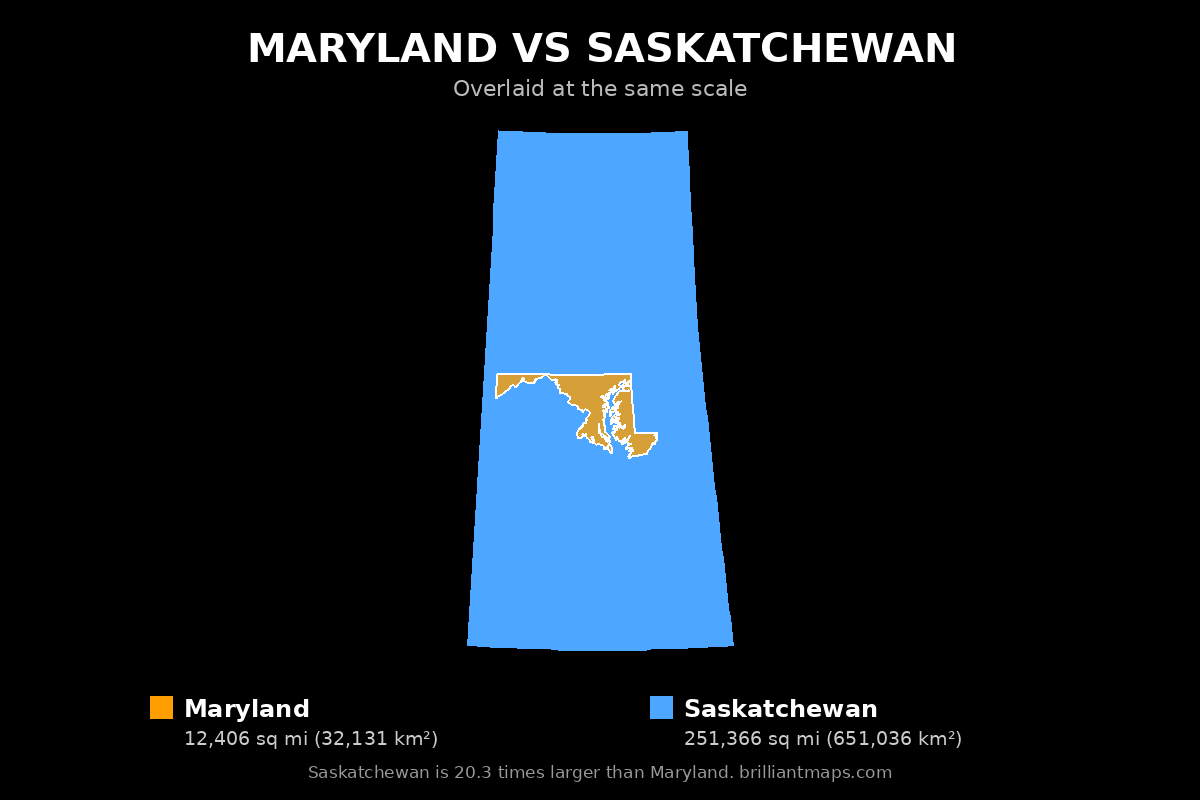 Maryland vs Saskatchewan Size Comparison Map