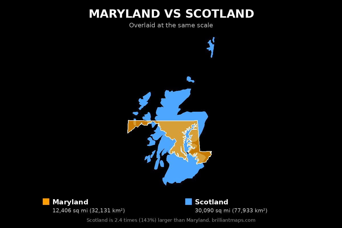 Maryland vs Scotland Size Comparison Map