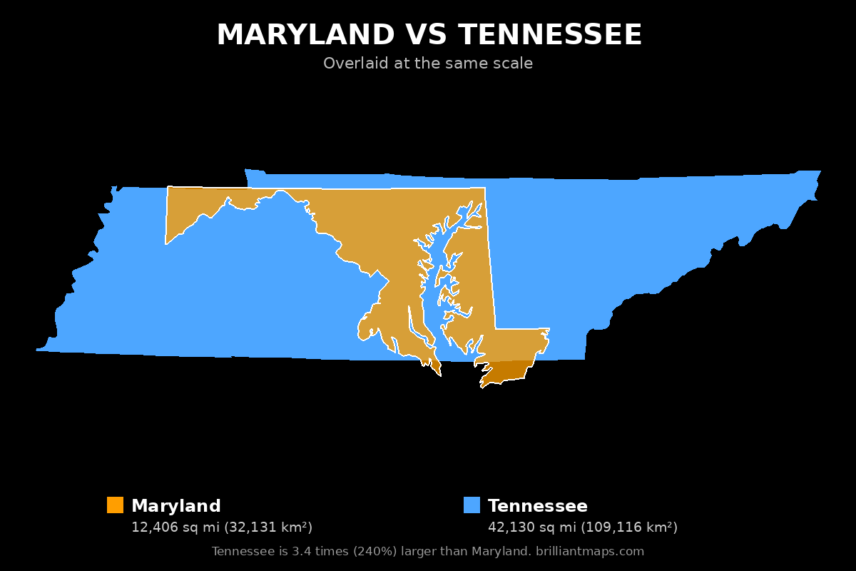 Maryland vs Tennessee Size Comparison Map