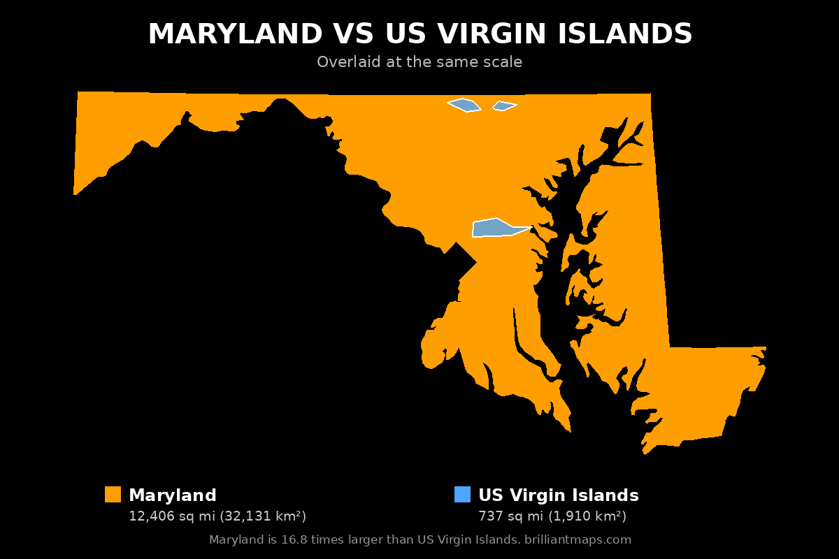 Maryland vs US Virgin Islands Size Comparison Map