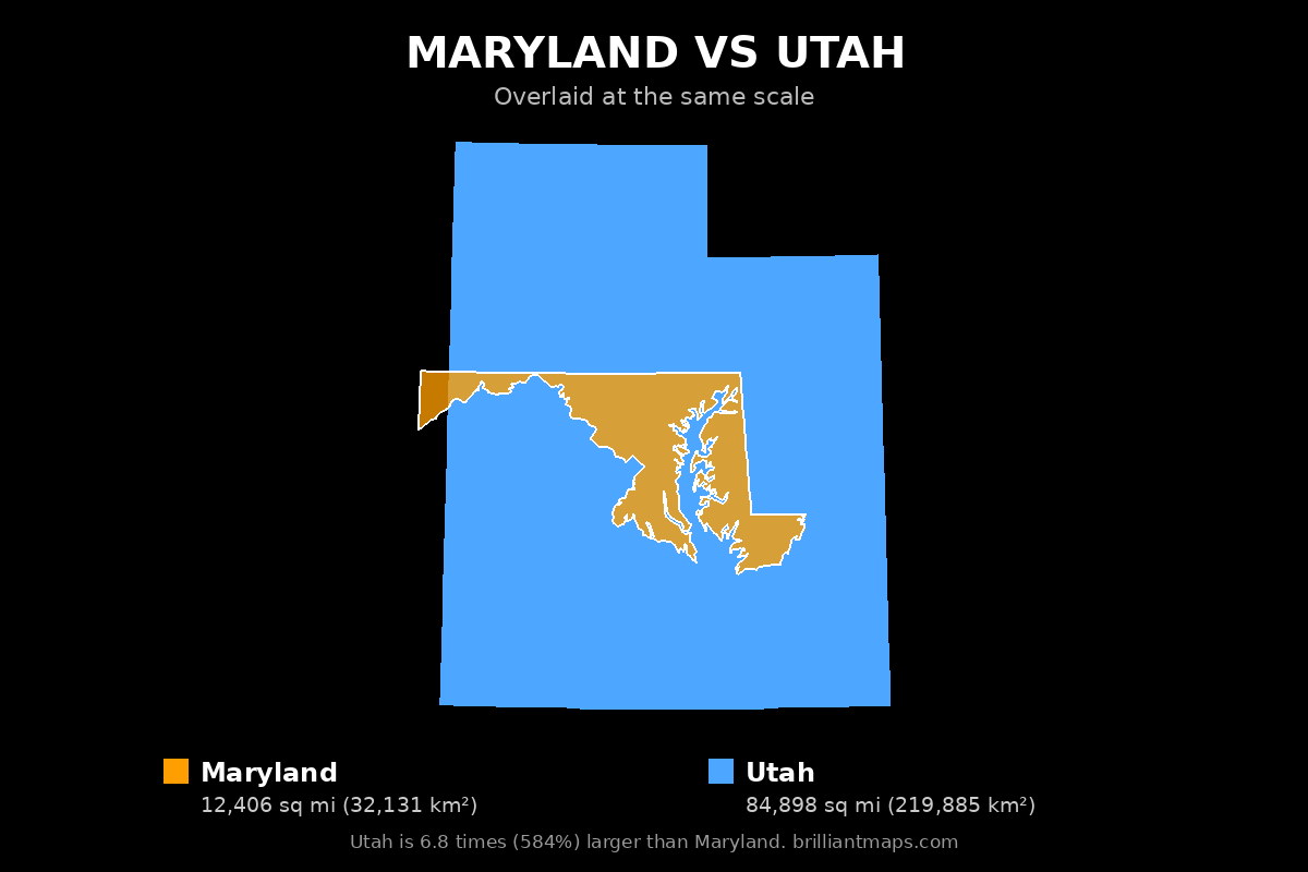 Maryland vs Utah Size Comparison Map