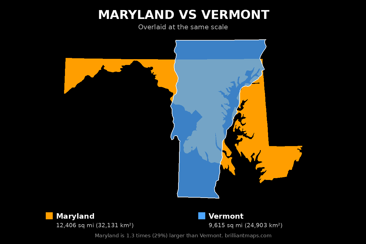 Maryland vs Vermont Size Comparison Map