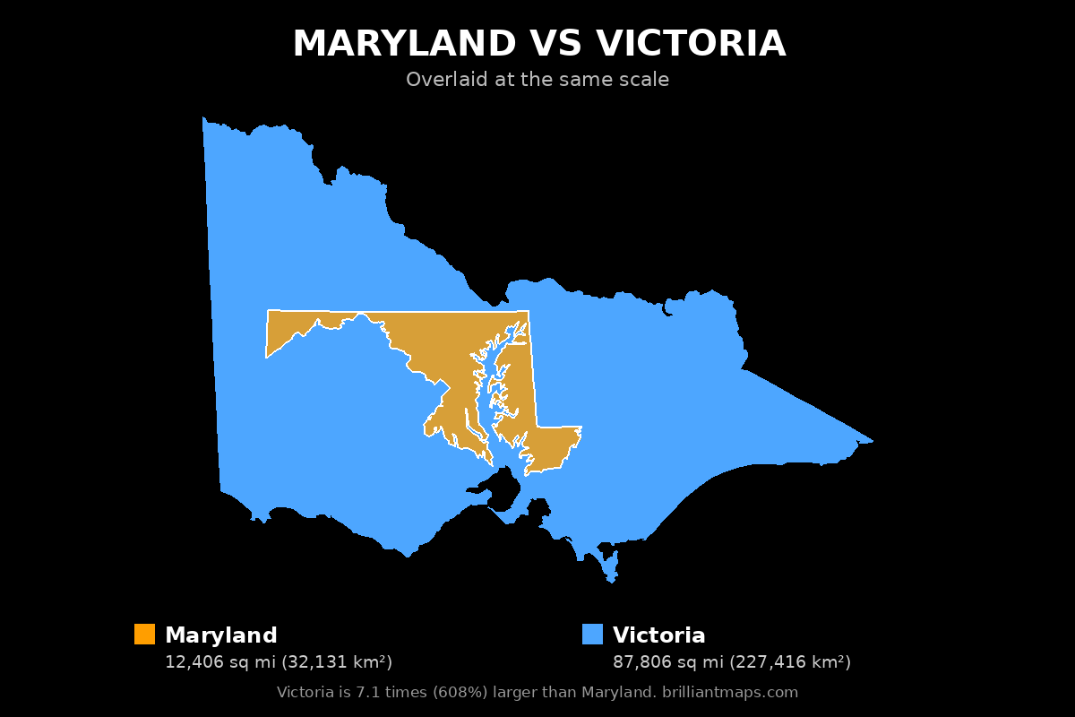 Maryland vs Victoria Size Comparison Map