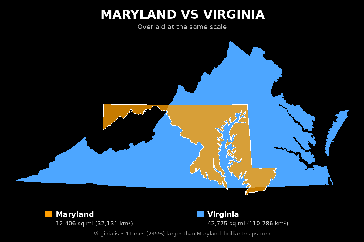 Maryland vs Virginia Size Comparison Map