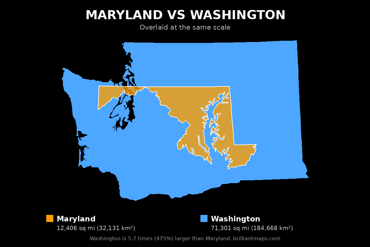 Maryland vs Washington Size Comparison Map
