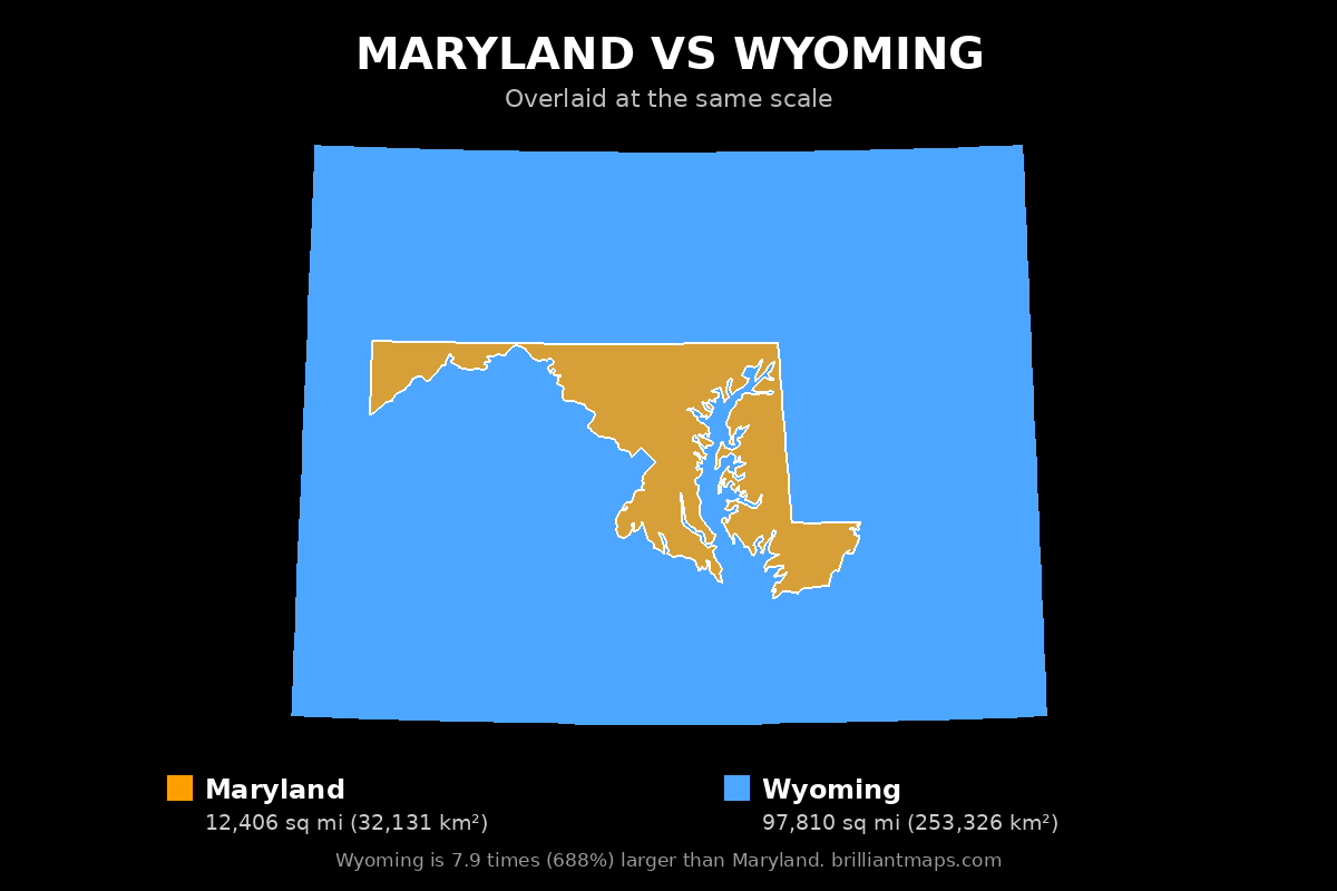 Maryland vs Wyoming Size Comparison Map