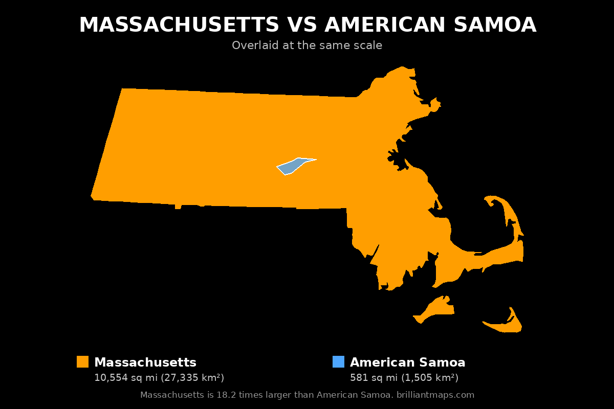 Massachusetts vs American Samoa Size Comparison Map