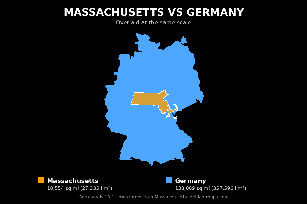 Massachusetts vs Germany Size Comparison Map