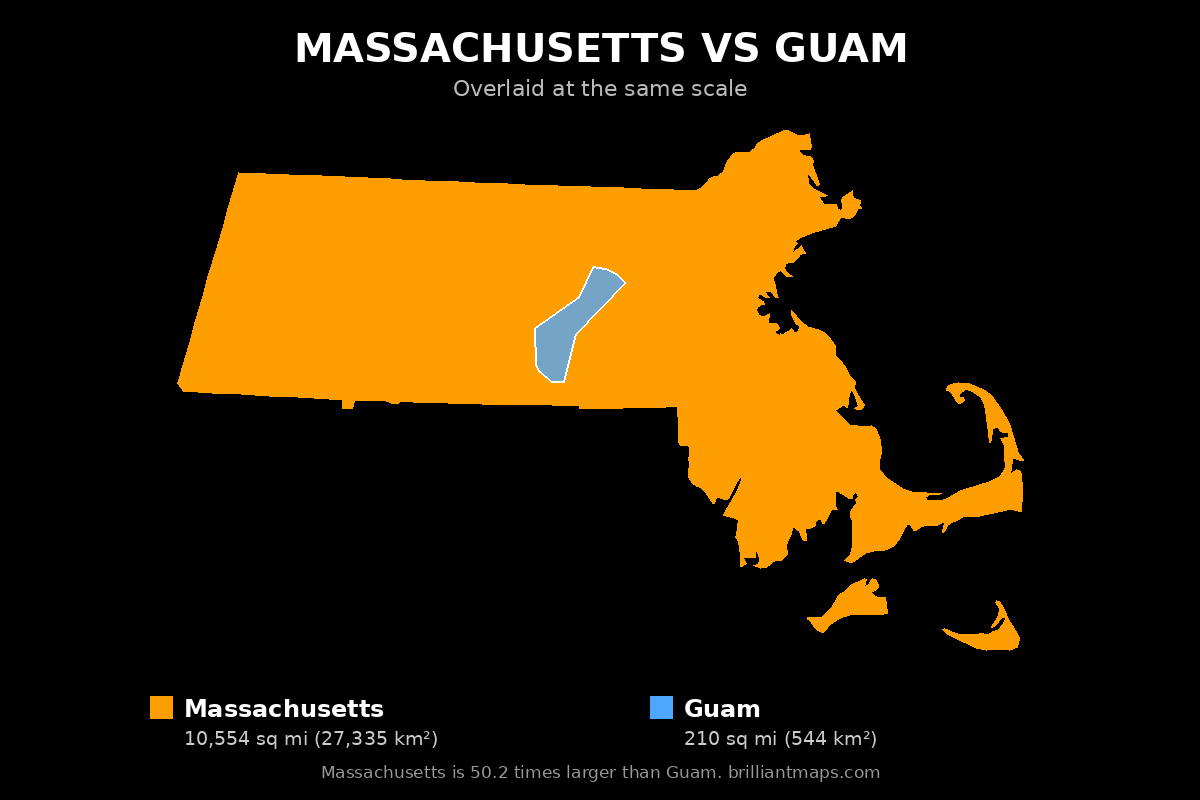 Massachusetts vs Guam Size Comparison Map