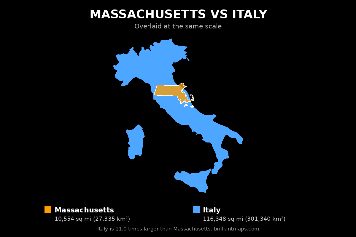 Massachusetts vs Italy Size Comparison Map