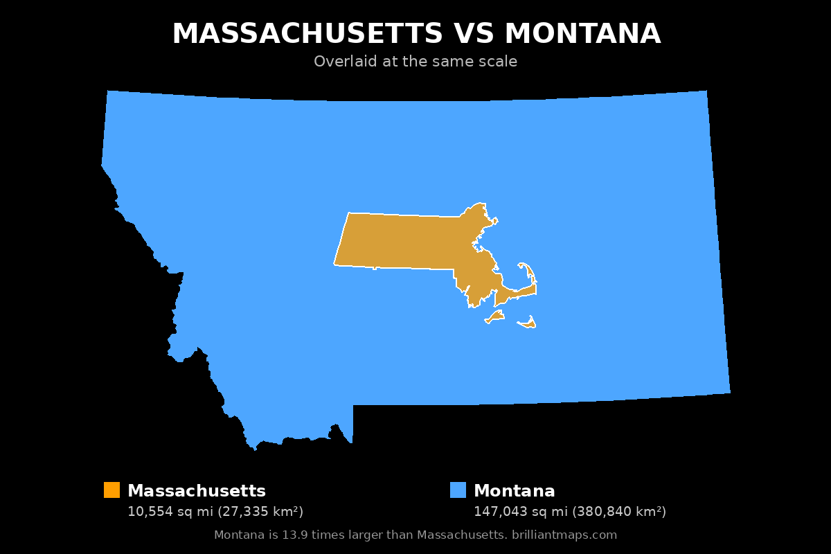 Massachusetts vs Montana Size Comparison Map