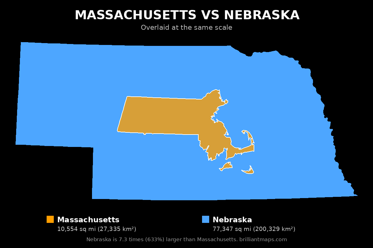 Massachusetts vs Nebraska Size Comparison Map
