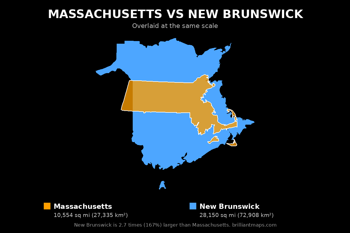Massachusetts vs New Brunswick Size Comparison Map