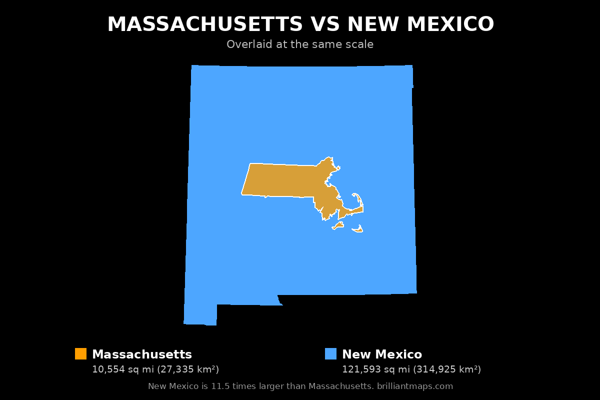 Massachusetts vs New Mexico Size Comparison Map