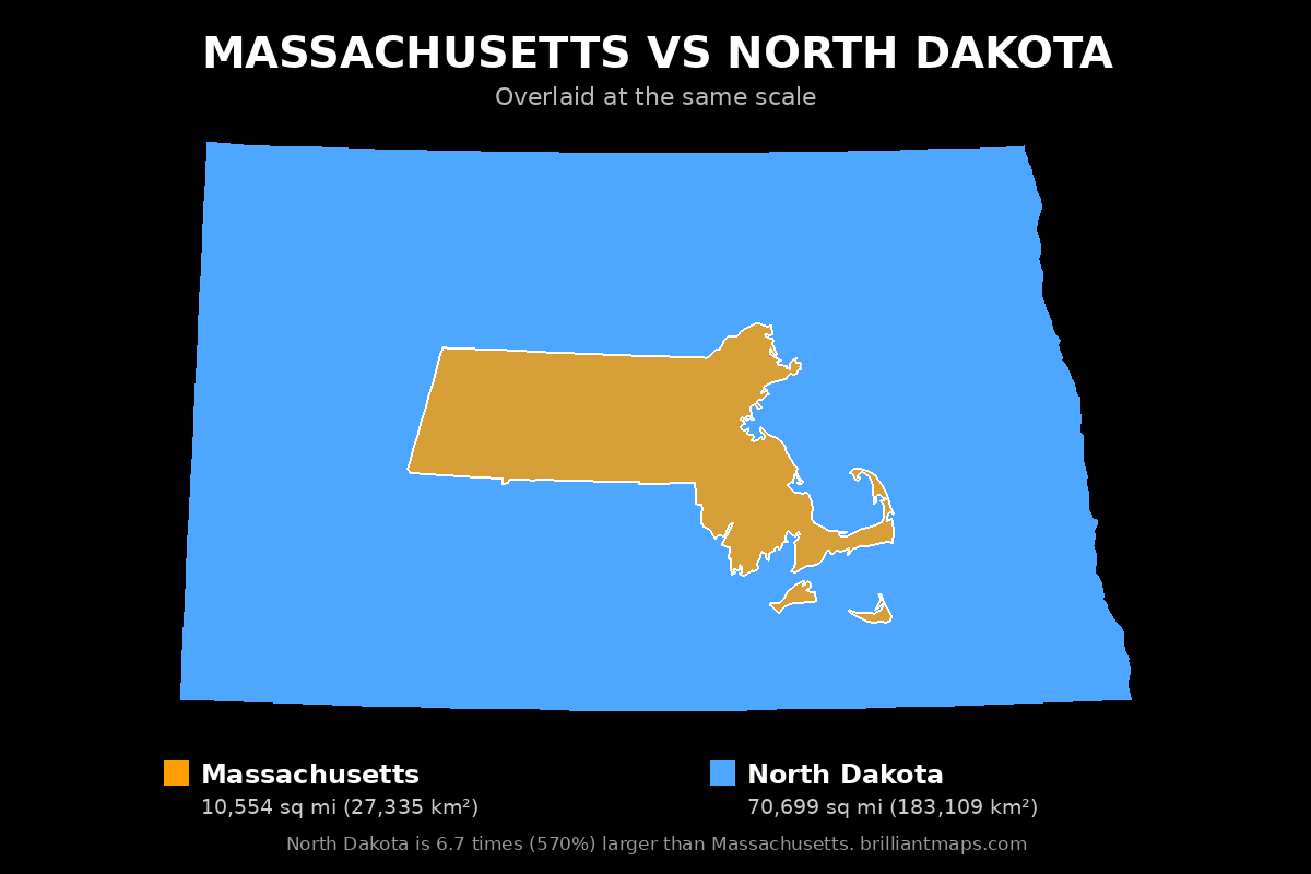 Massachusetts vs North Dakota Size Comparison Map